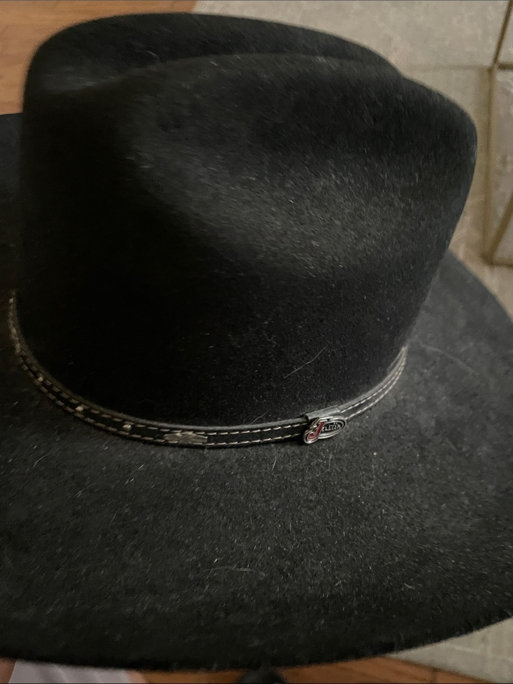 Justin Boots Black Felt Cowboy Hat with Leather Band